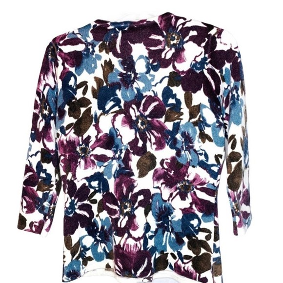 Carole Little Vintage Floral Cardigan Lambs Wool Medium - Picture 2 of 5